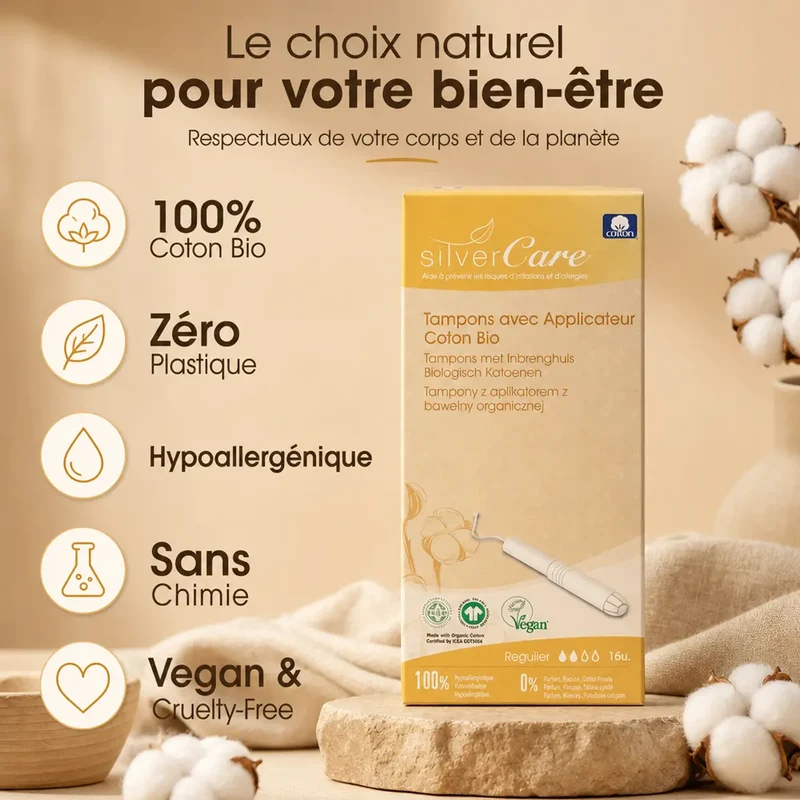 Tampons en Coton Bio avec Applicateur – Silvercare (x16)