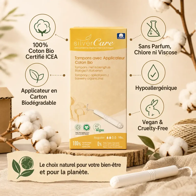 Tampons en Coton Bio avec Applicateur – Silvercare (x16)