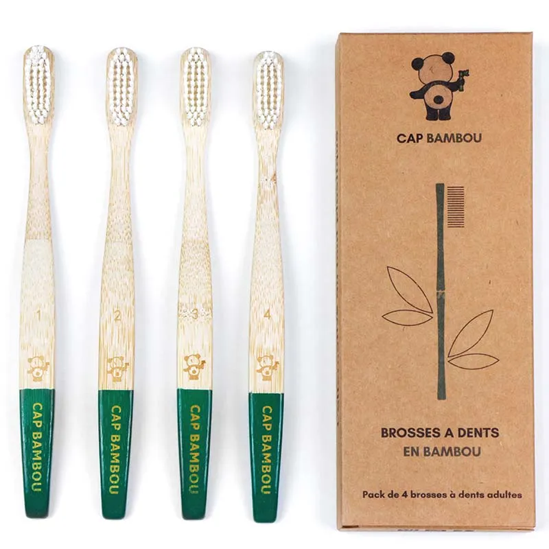 Brosse à Dents Adultes Medium Vert - Boîte de 4 - Cap Bambou