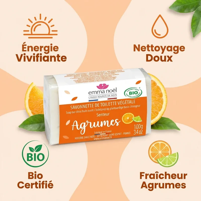 Savonnette Agrumes Bio – 100g – Emma Noël
