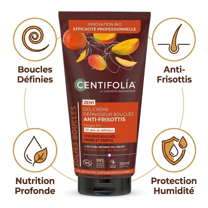 Gel-crème définisseur de Boucles Anti-frisottis Bio - 150 ml - Centifolia