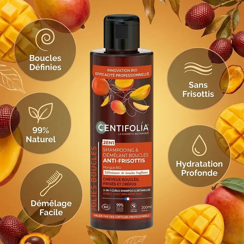 Shampoing & Démêlant Boucles Anti-frisottis 2en1 Bio - 200 ml - Centifolia