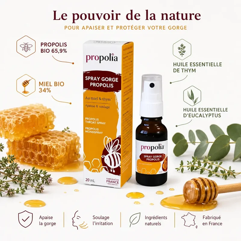 Spray gorge propolis, miel et thym Bio - 20 ml - Propolia