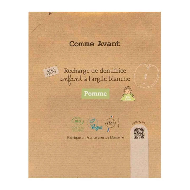 Recharge de dentifrice enfant à l'argile blanche - Goût Pomme - 180 ml - Comme Avant