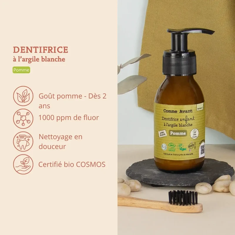 Dentifrice enfant à l'argile blanche - Goût Pomme - 90 ml - Comme Avant