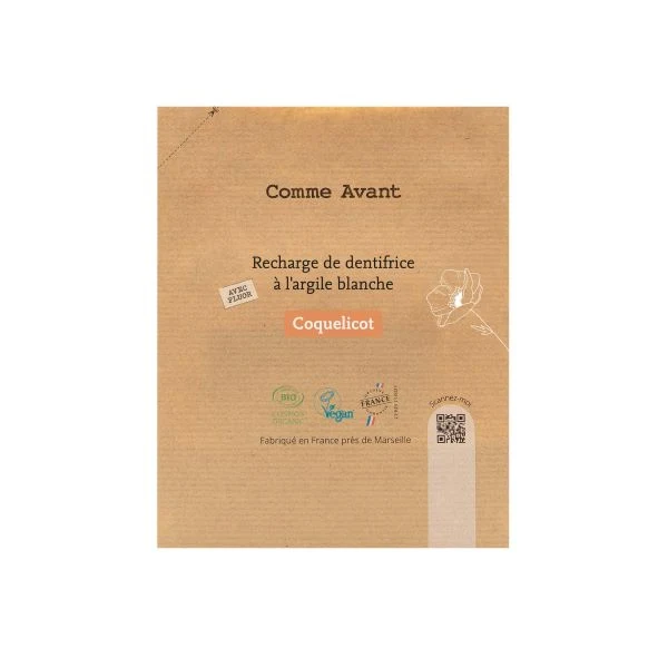 Recharge de dentifrice à l'argile blanche - Coquelicot - 180 ml - Comme Avant