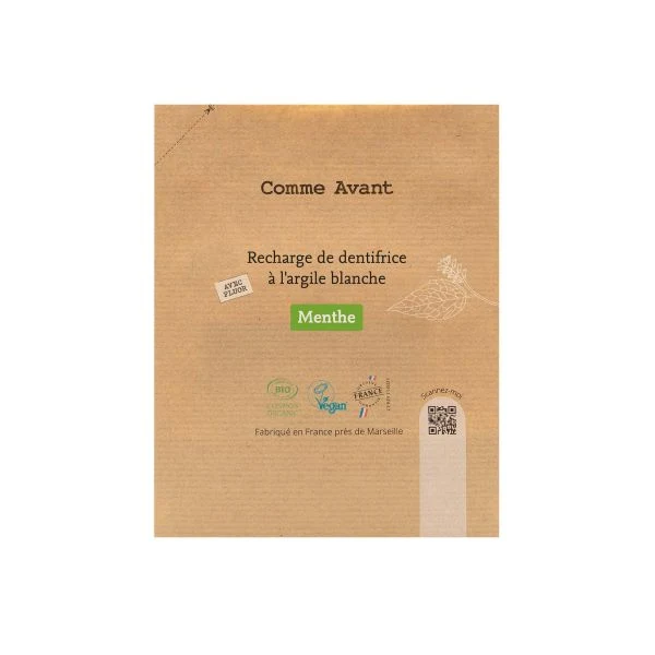 Recharge de dentifrice à l'argile blanche - Mentholé - 180 ml - Comme Avant