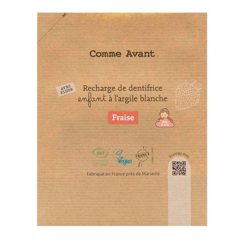 Recharge de dentifrice enfant à l'argile blanche - Goût Fraise - 180 ml - Comme Avant