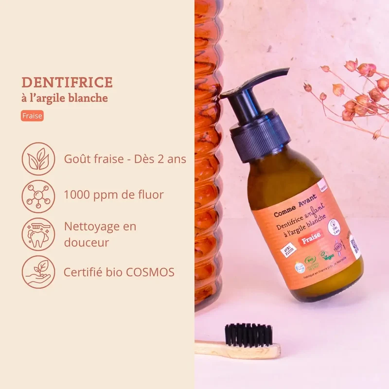 Dentifrice enfant à l'argile blanche - Goût Fraise - 90 ml - Comme Avant