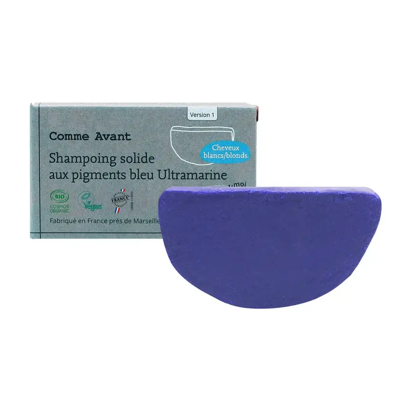 Shampoing solide Cheveux Blond & Blancs aux pigments bleu ultramarine - Comme Avant