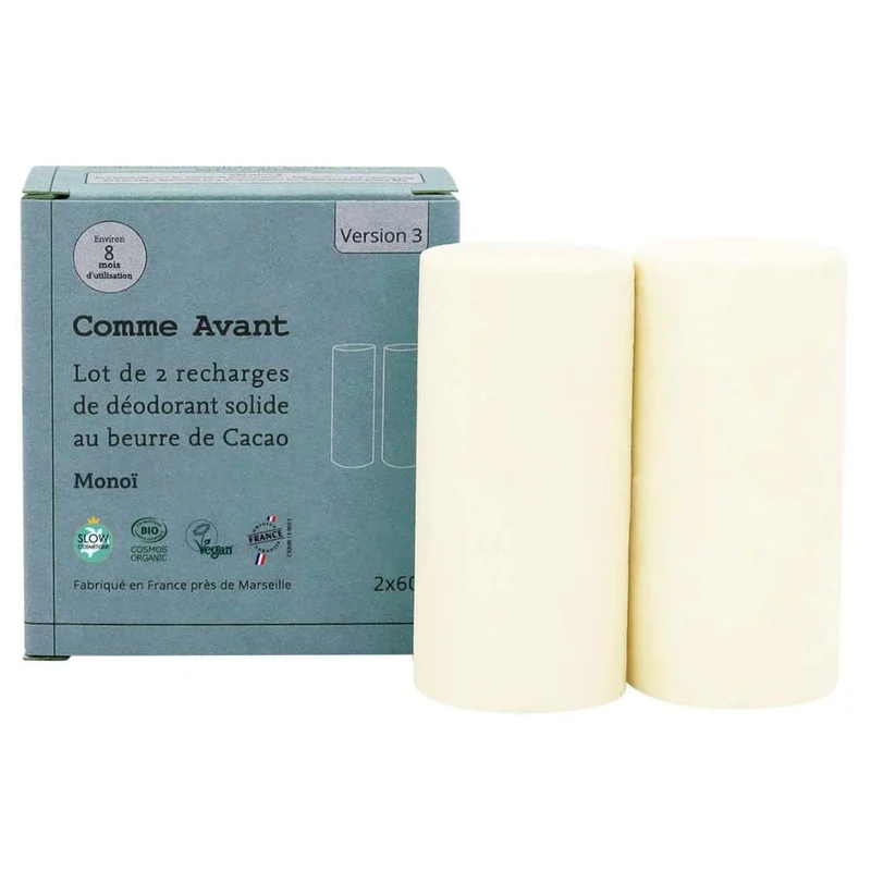 Déodorant solide monoï (recharges) - 2 x 60 g - Comme Avant