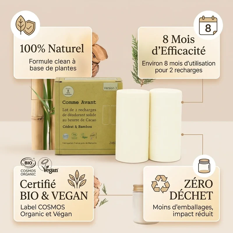 Déodorant solide cédrat & bambou (recharges) - 2 x 60g - Comme Avant