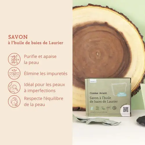 Savon pour Peaux à imperfections à l’huile de Baies de Laurier - 100 g - Comme Avant