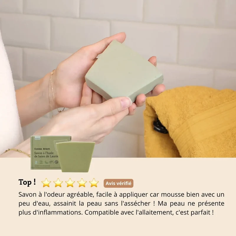 Savon pour Peaux à imperfections à l’huile de Baies de Laurier - 100 g - Comme Avant