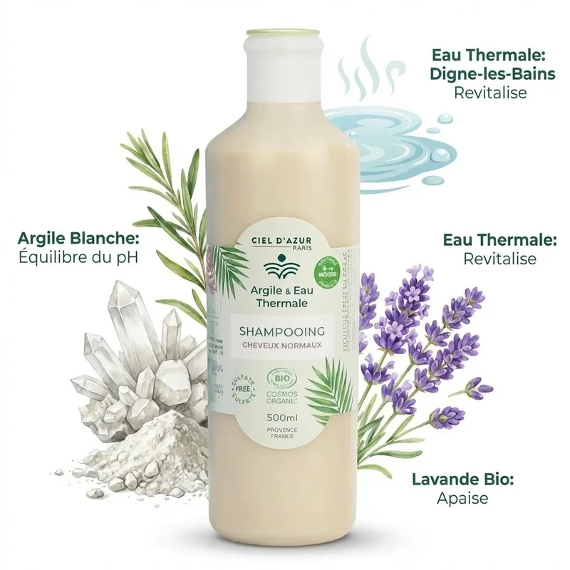 Shampoing cheveux normaux Bio - 500ml - Argile & Eau Thermale