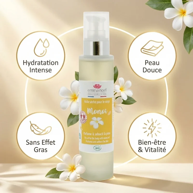 Huile sèche pour le corps senteur monoi bio - 100 mL - Emma Noël