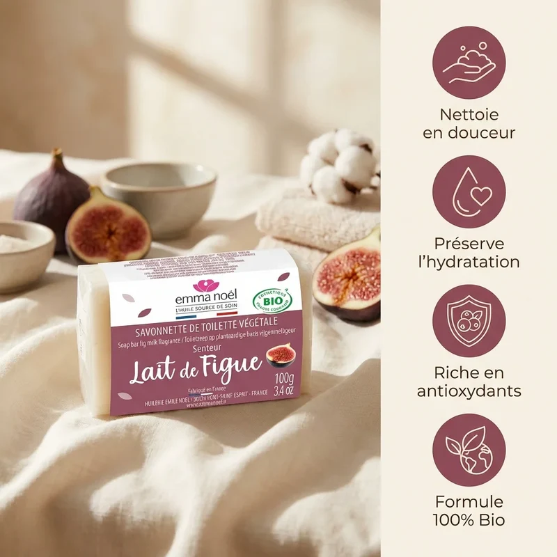 Savonnette lait de figue bio - 100 g - Emma Noël