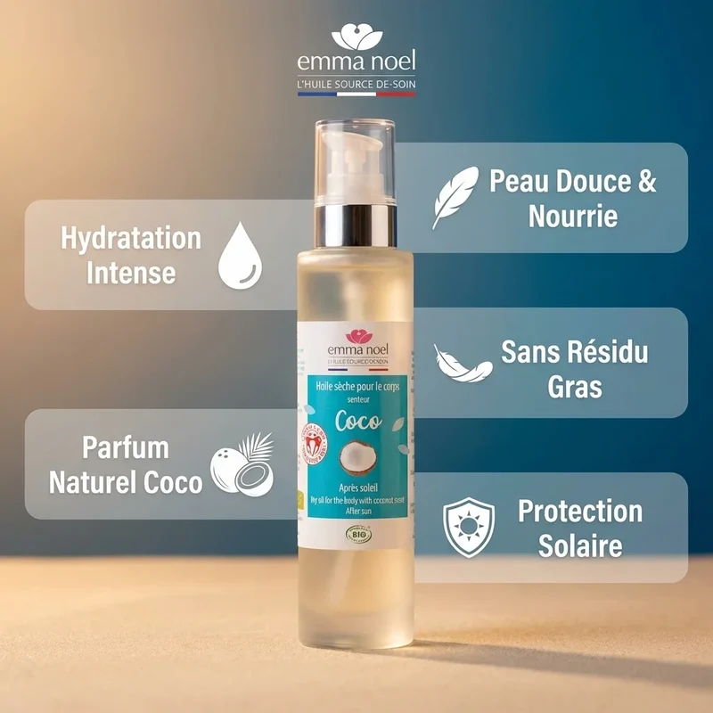 Huile sèche pour le corps - Senteur Coco - 100 ml - Emma Noël