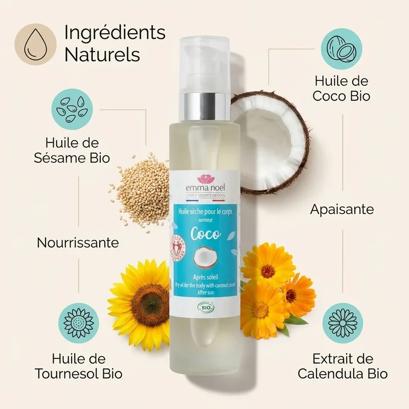 Huile sèche pour le corps - Senteur Coco - 100 ml - Emma Noël