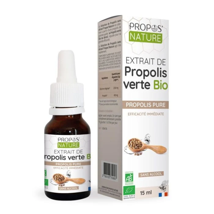 Extrait de Propolis Verte Bio sans alcool – 15 ml – Propos’Nature