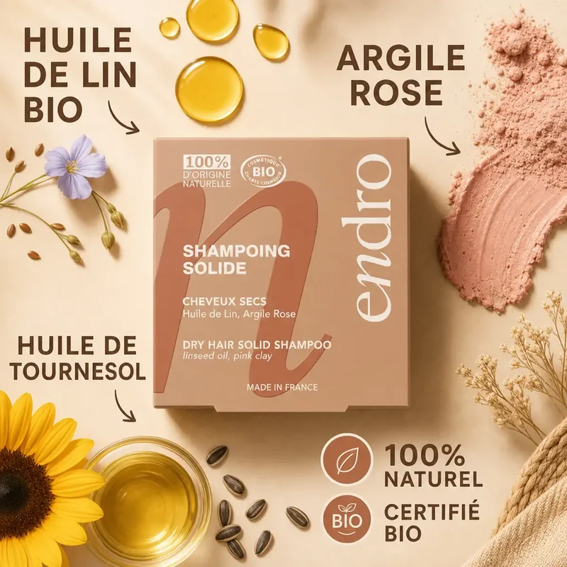 Shampoing solide à l'Huile de Lin - Cheveux Secs - Endro
