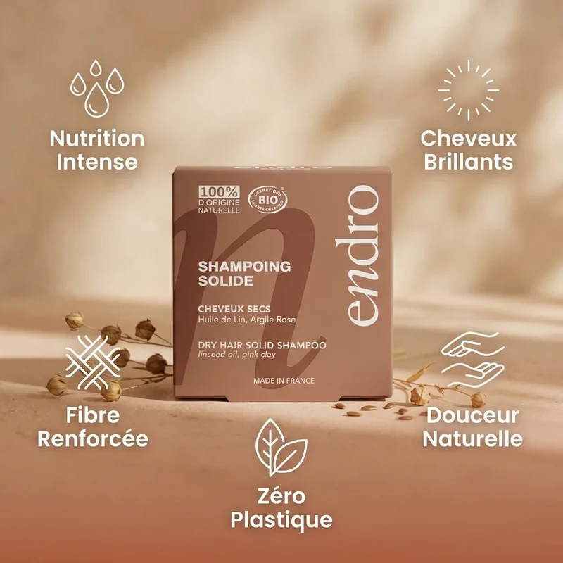 Shampoing solide à l'Huile de Lin - Cheveux Secs - Endro