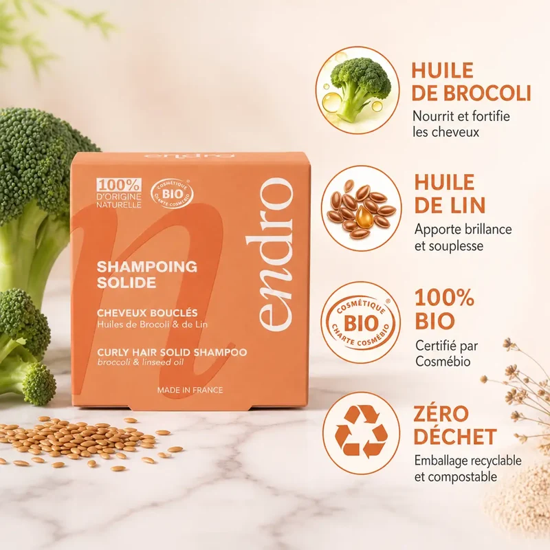 Shampoing solide Huile de Brocoli et de Lin - Cheveux Bouclés - Endro