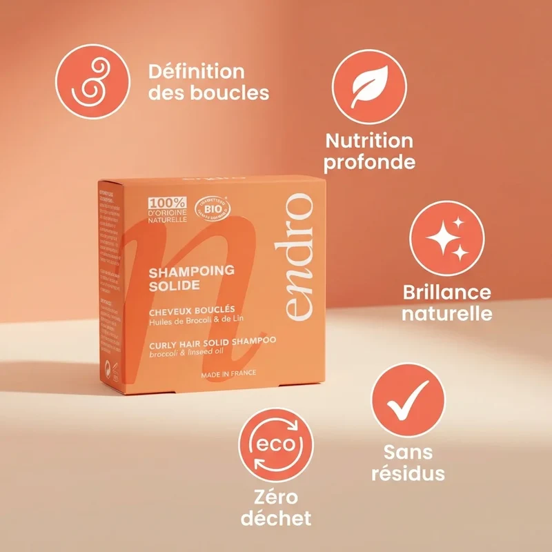 Shampoing solide Huile de Brocoli et de Lin - Cheveux Bouclés - Endro