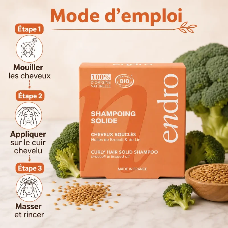 Shampoing solide Huile de Brocoli et de Lin - Cheveux Bouclés - Endro