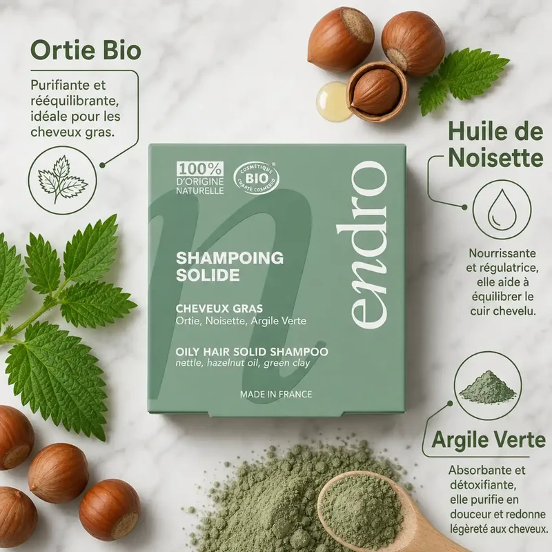 Shampoing solide Ortie & Huile de Noisette - Cheveux Gras - Endro