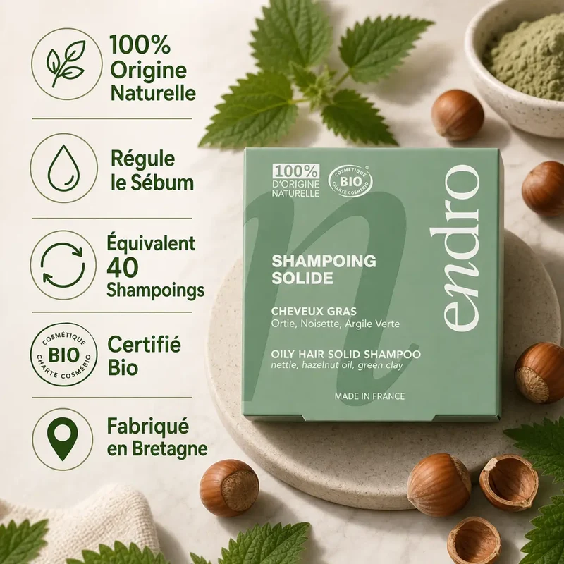 Shampoing solide Ortie & Huile de Noisette - Cheveux Gras - Endro