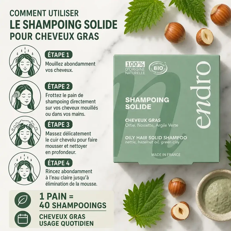Shampoing solide Ortie & Huile de Noisette - Cheveux Gras - Endro