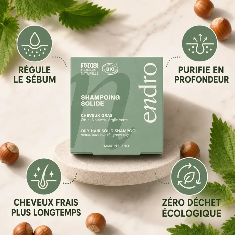 Shampoing solide Ortie & Huile de Noisette - Cheveux Gras - Endro