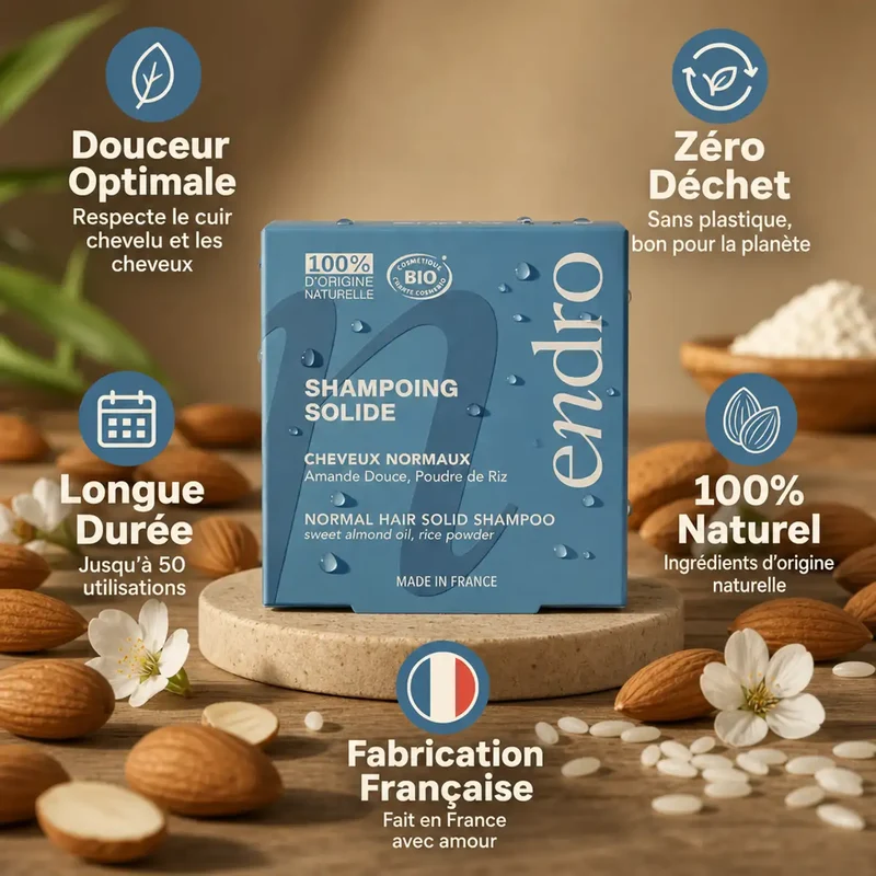 Shampoing solide à l'Huile d'Amande Douce - Cheveux Normaux - Endro
