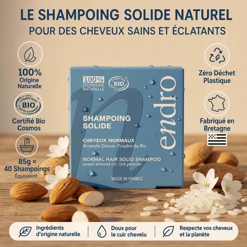 Shampoing solide à l'Huile d'Amande Douce - Cheveux Normaux - Endro