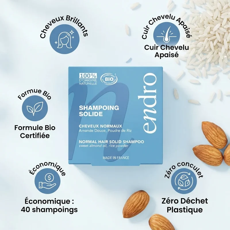 Shampoing solide à l'Huile d'Amande Douce - Cheveux Normaux - Endro