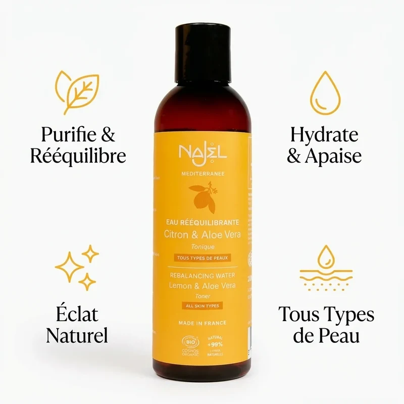 Eau Florale de Citron et Aloe Vera Bio – 200 ml – Najel