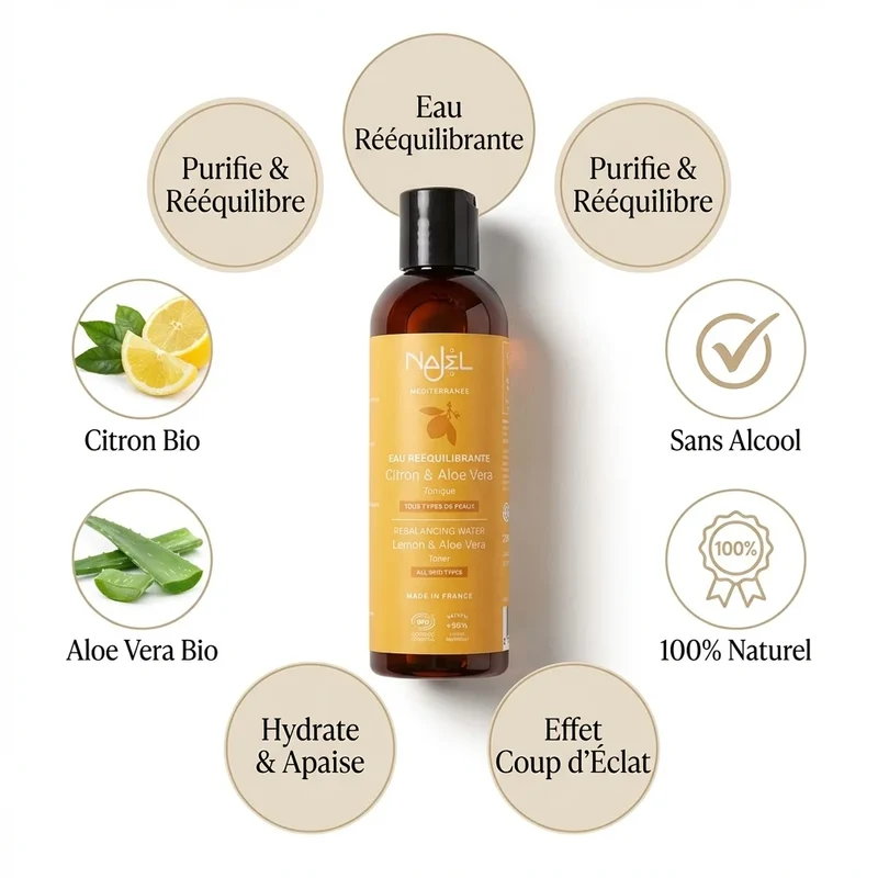 Eau Florale de Citron et Aloe Vera Bio – 200 ml – Najel