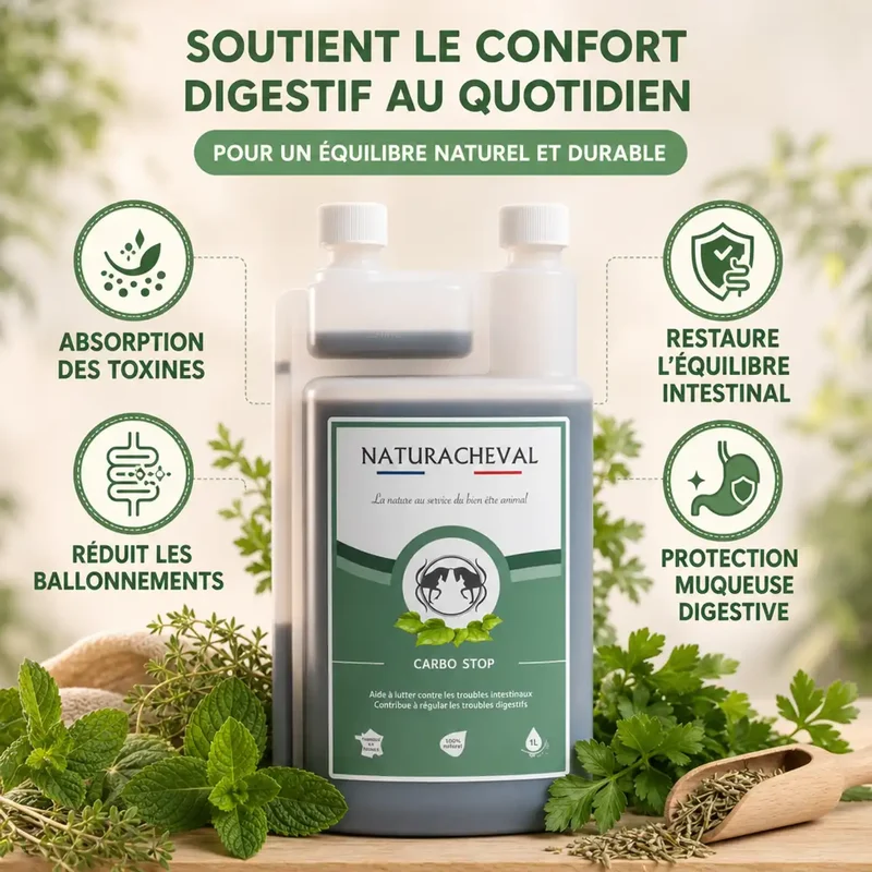 Carbo'Stop Cheval - Lutte contre les désordres intestinaux - Naturacheval 1 L
