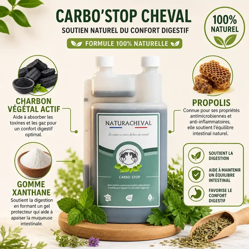 Carbo'Stop Cheval - Lutte contre les désordres intestinaux - Naturacheval 1 L