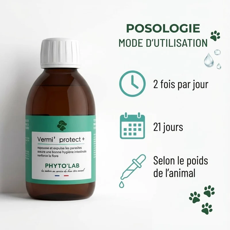 Vermi'Protect+ : Vermifuge Liquide Chien & Chat - 200ml - Phyto'Lab