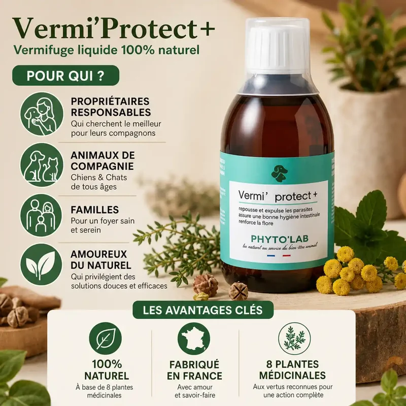 Vermi'Protect+ : Vermifuge Liquide Chien & Chat - 200ml - Phyto'Lab