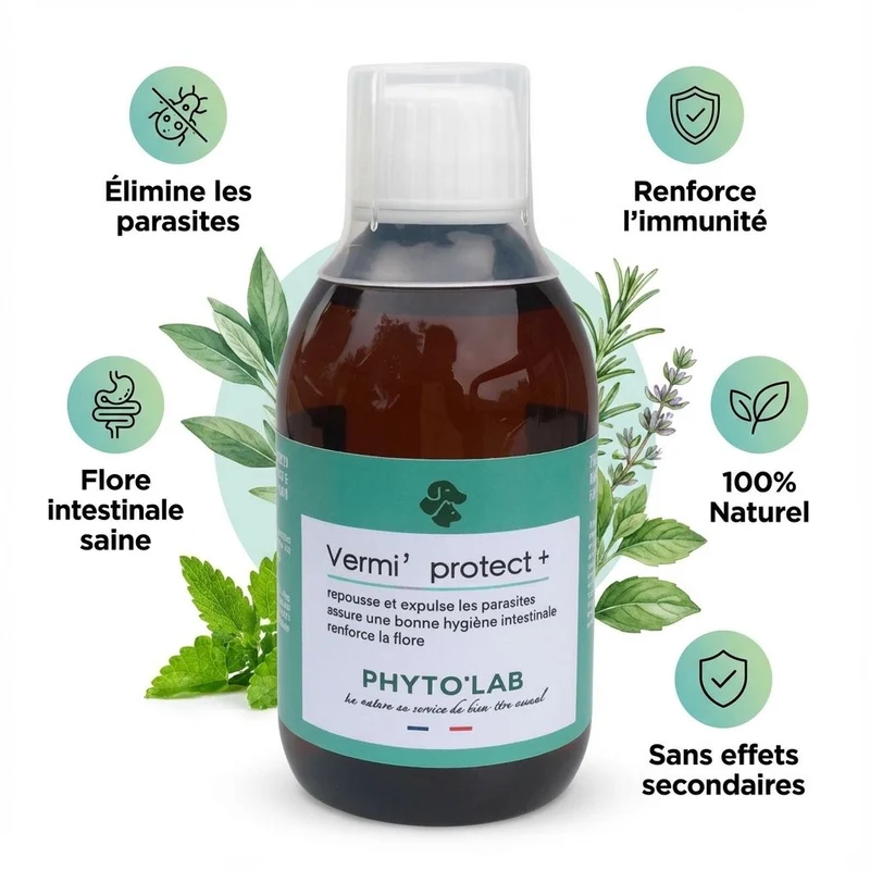 Vermi'Protect+ : Vermifuge Liquide Chien & Chat - 200ml - Phyto'Lab