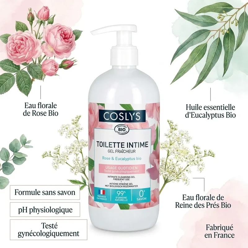 Gel intime fraîcheur rose & eucalyptus Bio - 500 ml Coslys