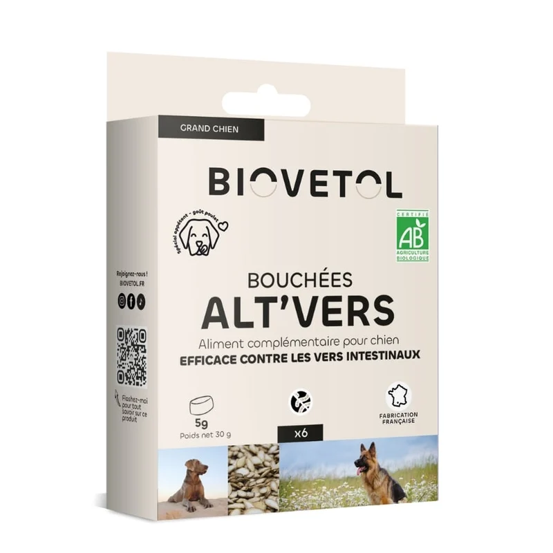 Bouchées Alt'Vers Bio contre les vers intestinaux - Grand chien