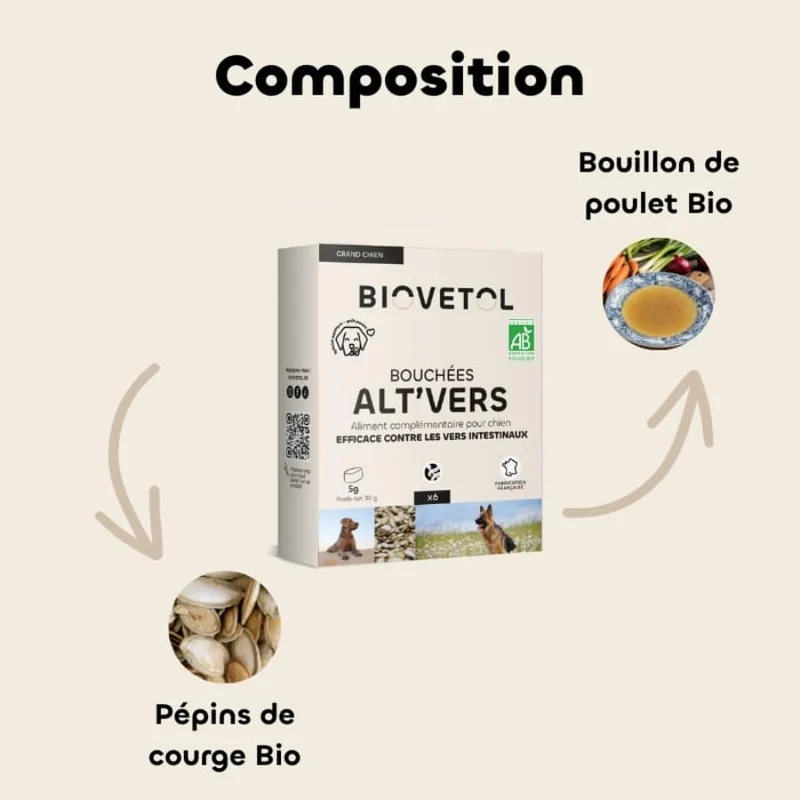 Bouchées Alt'Vers Bio contre les vers intestinaux - Grand chien