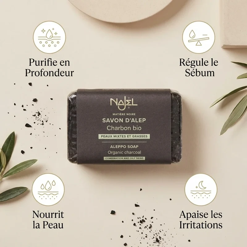 Savon d'Alep au Charbon Bio - Najel - 100 g