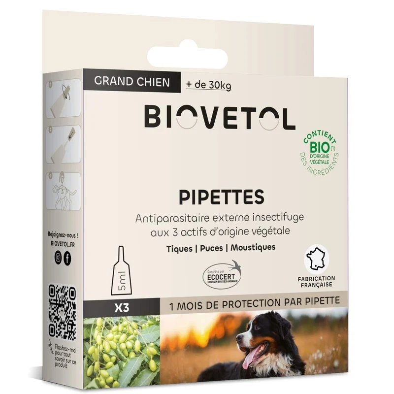 Pipettes Antiparasitaire Grand Chien x3 - Biovetol