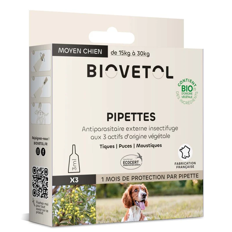 Pipettes Antiparasitaire Moyen Chien x3 - Biovetol