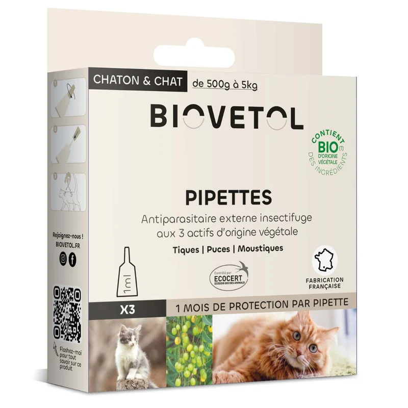 Pipettes Antiparasitaire Chat & Chaton x3 - Biovetol